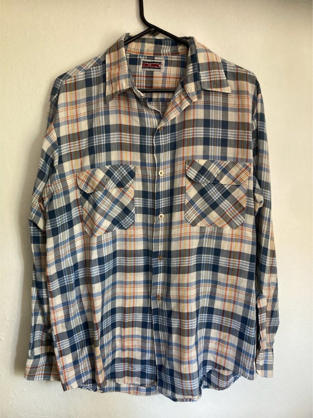 Men's Vintage Plaid Shirt - Big Mac Western Long Sleeve, Size Large